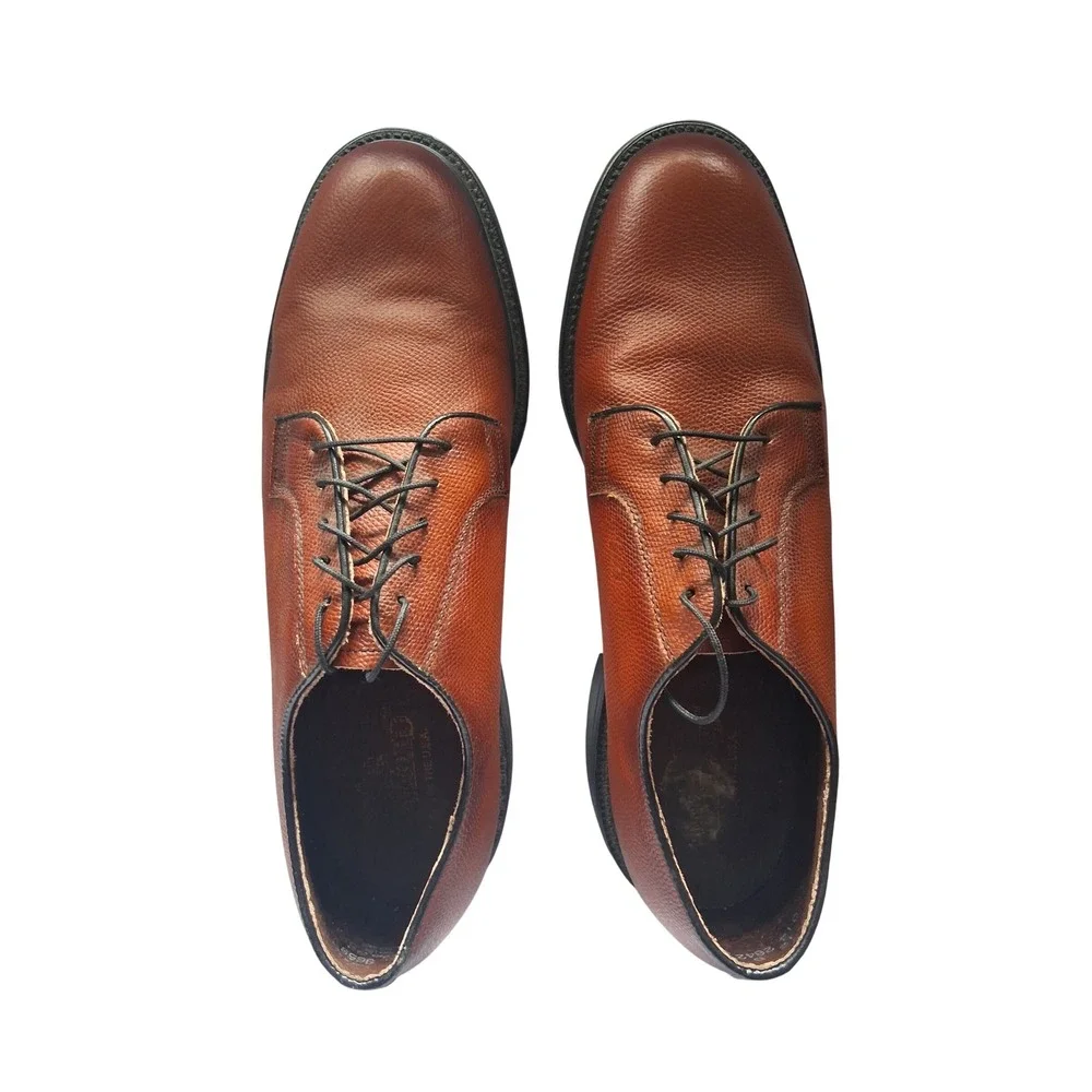 Mens Pebble Grain Leather Plain Toe Derby Dress Shoes Brown Made in USA 12